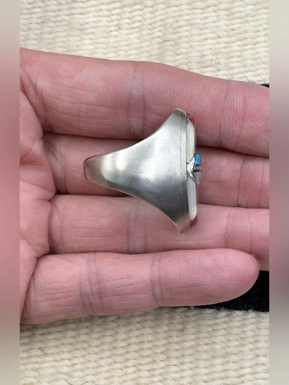 Zuni Native American Sterling Silver Turquoise Multi Stone Inlay Mens Ring 10.5
